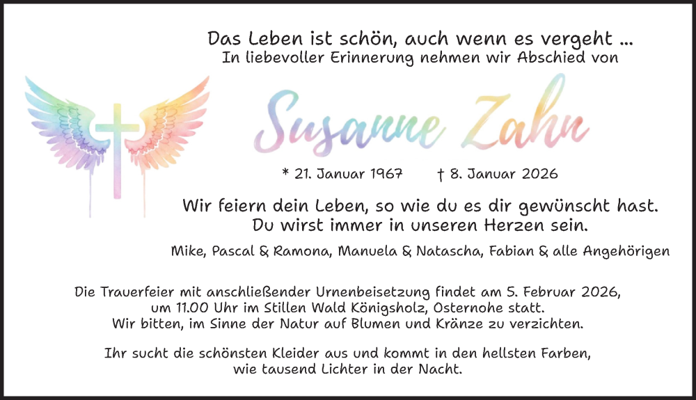  Traueranzeige für Susanne Zahn vom 30.01.2026 aus Pegnitz-Zeitung