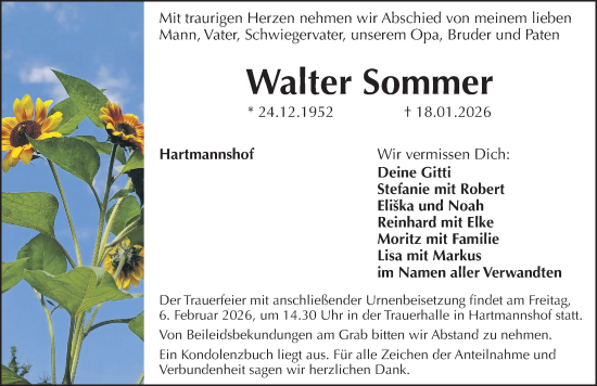 Traueranzeige von Walter Sommer von Hersbrucker Zeitung Lokal