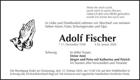 Traueranzeige von Adolf Fischer von Pegnitz-Zeitung