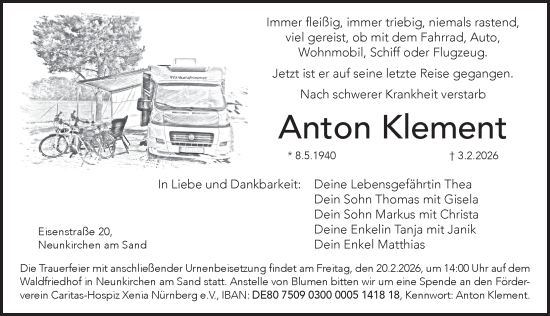 Traueranzeige von Anton Klement von Pegnitz-Zeitung