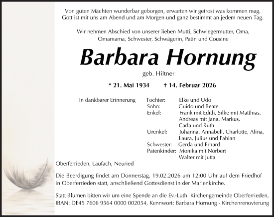 Traueranzeige von Barbara Hornung von Der Bote