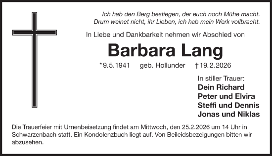 Traueranzeige von Barbara Lang von Der Bote