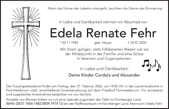 Traueranzeige von Edela Renate Fehr von Pegnitz-Zeitung