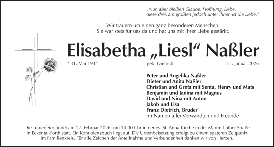 Traueranzeige von Elisabetha Naßler von Pegnitz-Zeitung