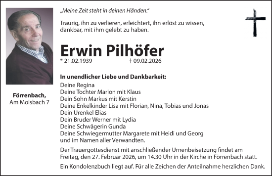 Traueranzeige von Erwin Pilhöfer von Hersbrucker Zeitung Lokal