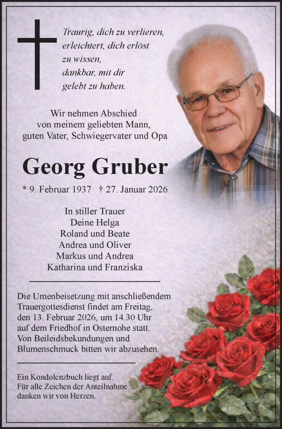 Traueranzeige von Georg Gruber von Pegnitz-Zeitung