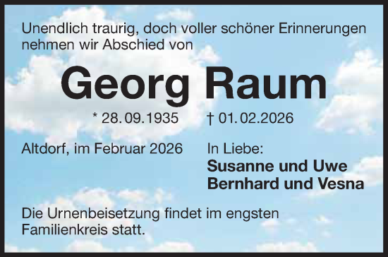 Traueranzeige von Georg Raum von Pegnitz-Zeitung