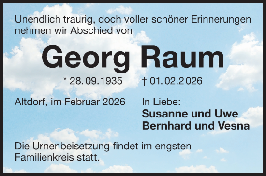 Traueranzeige von Georg Raum von Der Bote
