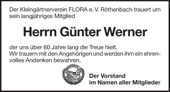 Traueranzeige von Günter Werner von Pegnitz-Zeitung
