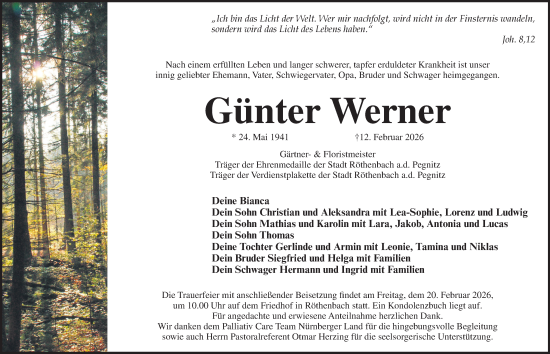 Traueranzeige von Günter Werner von Pegnitz-Zeitung