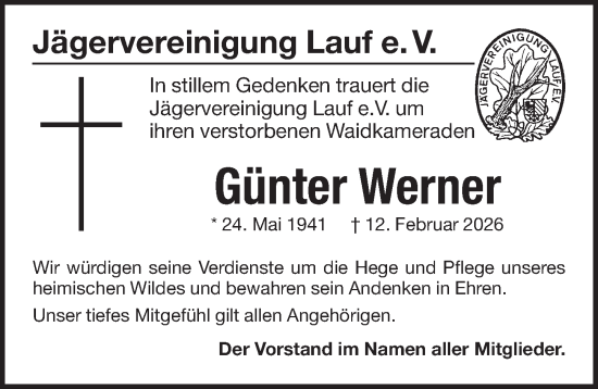 Traueranzeige von Günter Werner von Pegnitz-Zeitung