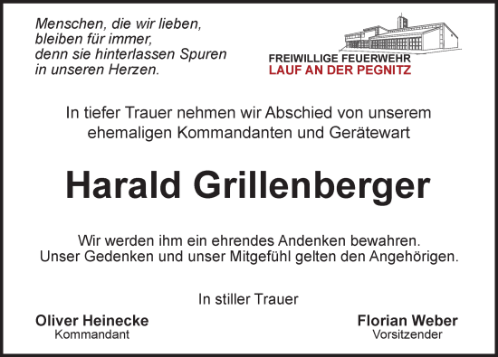 Traueranzeige von Harald Grillenberger von Pegnitz-Zeitung