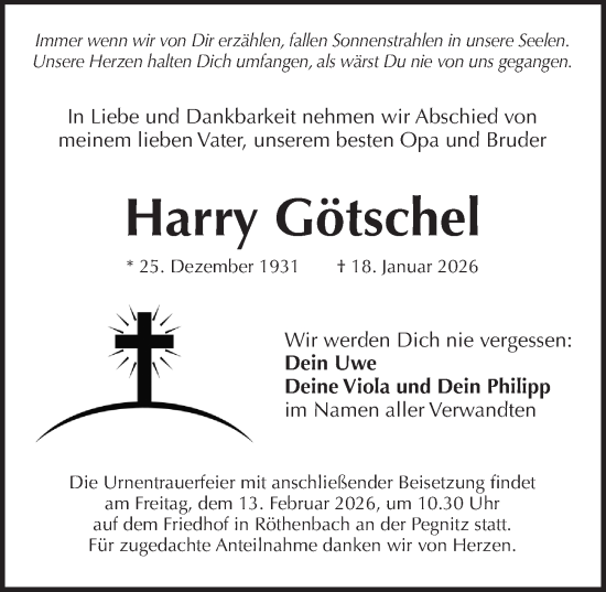 Traueranzeige von Harry Götschel von Pegnitz-Zeitung