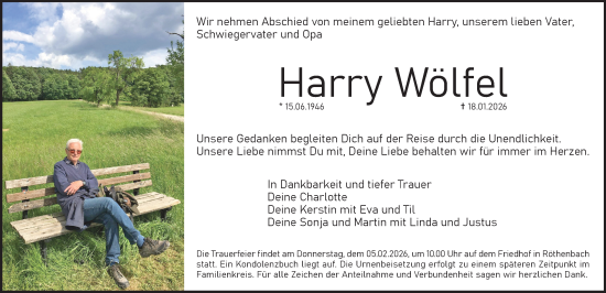Traueranzeige von Harry Wölfel von Pegnitz-Zeitung