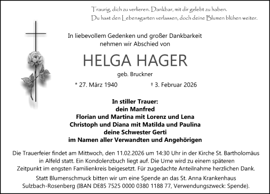 Traueranzeige von Helga Hager von Hersbrucker Zeitung Lokal