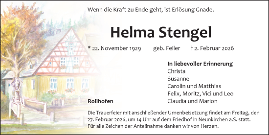 Traueranzeige von Helma Stengel von Pegnitz-Zeitung
