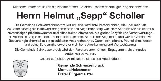 Traueranzeige von Helmut Scholler von Der Bote