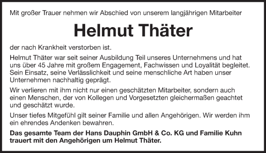 Traueranzeige von Helmut Thäter von Der Bote