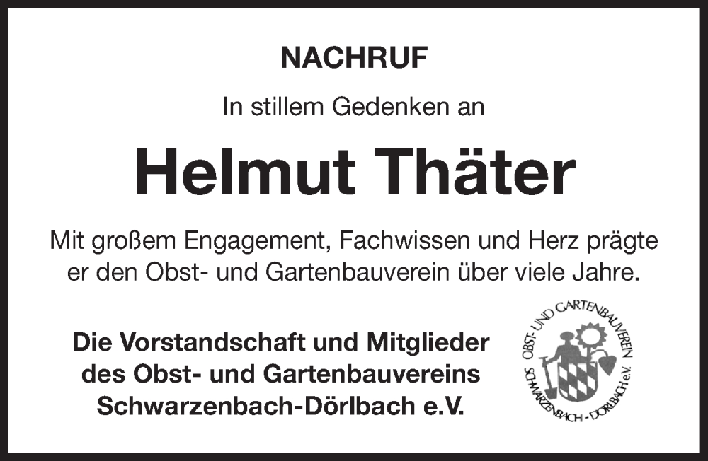  Traueranzeige für Helmut Thäter vom 07.02.2026 aus Der Bote