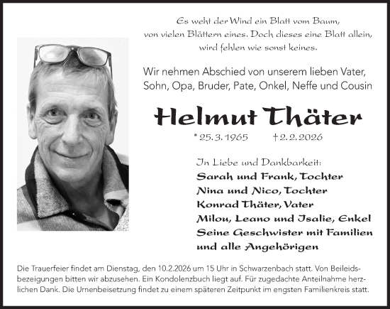 Traueranzeige von Helmut Thäter von Der Bote