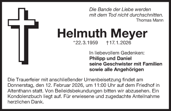 Traueranzeige von Helmuth Meyer von Der Bote