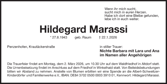 Traueranzeige von Hildegard Marassi von Der Bote