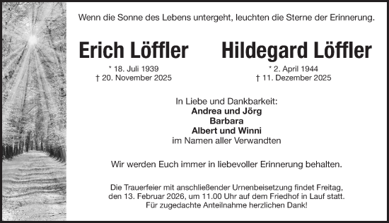 Traueranzeige von Hildegard und Erich Löffler von Pegnitz-Zeitung