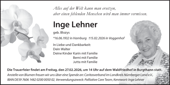 Traueranzeige von Inge Lehner von Der Bote
