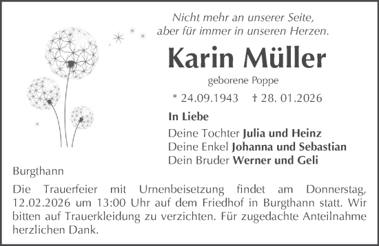 Traueranzeige von Karin Müller von Der Bote