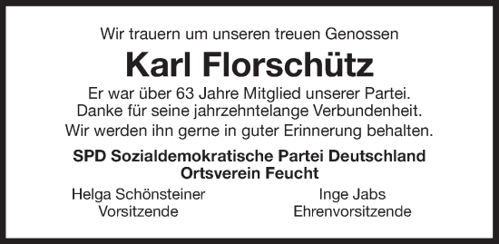 Traueranzeige von Karl Florschütz von Der Bote