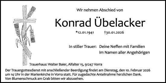 Traueranzeige von Konrad Ubelacker von Hersbrucker Zeitung Lokal