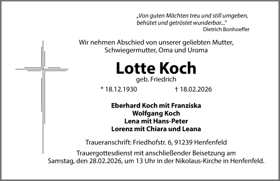 Traueranzeige von Lotte Koch von Hersbrucker Zeitung Lokal