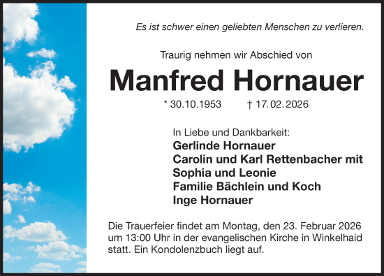 Traueranzeige von Manfred Hornauer von Der Bote