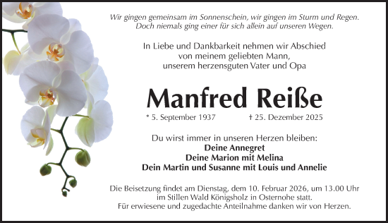Traueranzeige von Manfred Reiße von Pegnitz-Zeitung