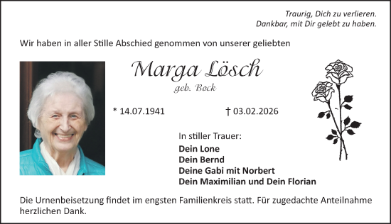 Traueranzeige von Marga Lösch von Hersbrucker Zeitung Lokal