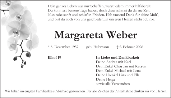 Traueranzeige von Margareta Weber von Pegnitz-Zeitung