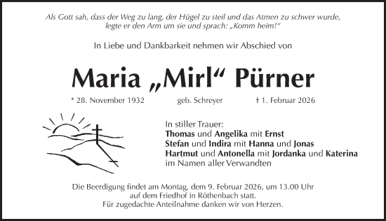 Traueranzeige von Maria Pürner von Pegnitz-Zeitung