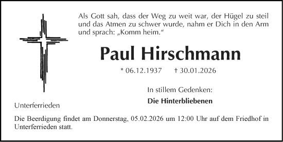 Traueranzeige von Paul Hirschmann von Der Bote