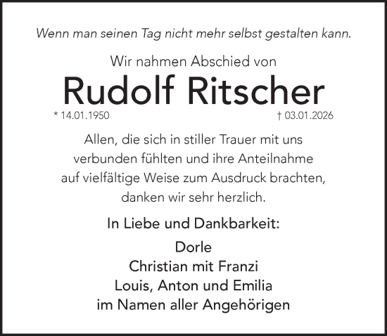 Traueranzeige von Rudolf Ritscher von Pegnitz-Zeitung