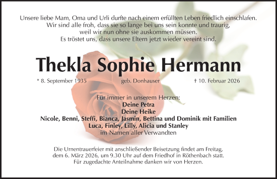 Traueranzeige von Thekla Sophie Hermann von Pegnitz-Zeitung