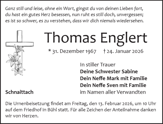 Traueranzeige von Thomas Englert von Pegnitz-Zeitung