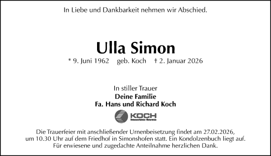 Traueranzeige von Ulla Simon von Hersbrucker Zeitung Lokal