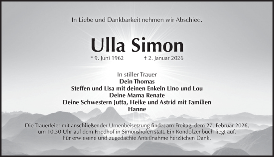 Traueranzeige von Ulla Simon von Pegnitz-Zeitung
