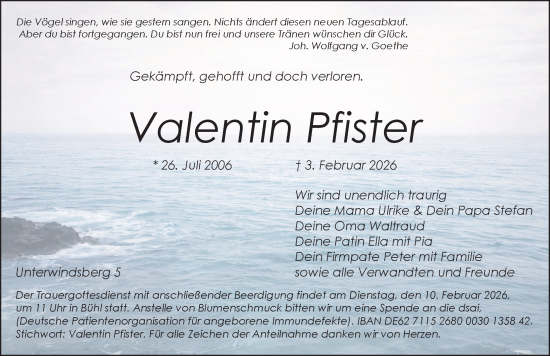 Traueranzeige von Valentin Pfister von Pegnitz-Zeitung