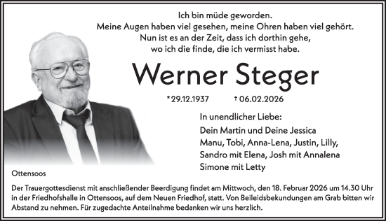 Traueranzeige von Werner Steger von Pegnitz-Zeitung